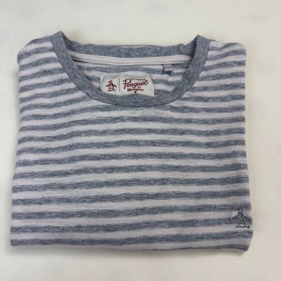 Penguin by Munsing Wear Mens gray white striped short sleeve T shirt with logo - Picture 9 of 16